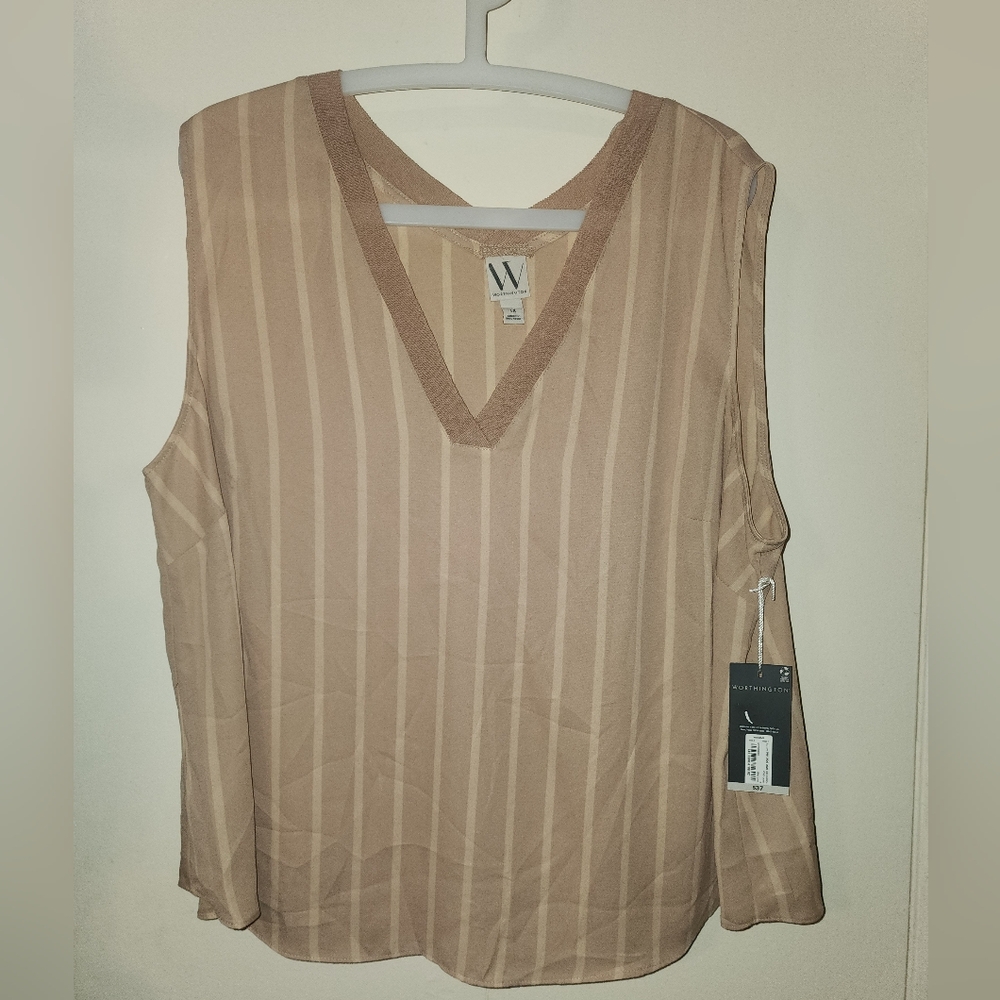NWT Worthington VNeck Tank Top Blouse Vest Tan 1X